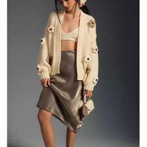 Chic Cream Cardigan with Floral Accents